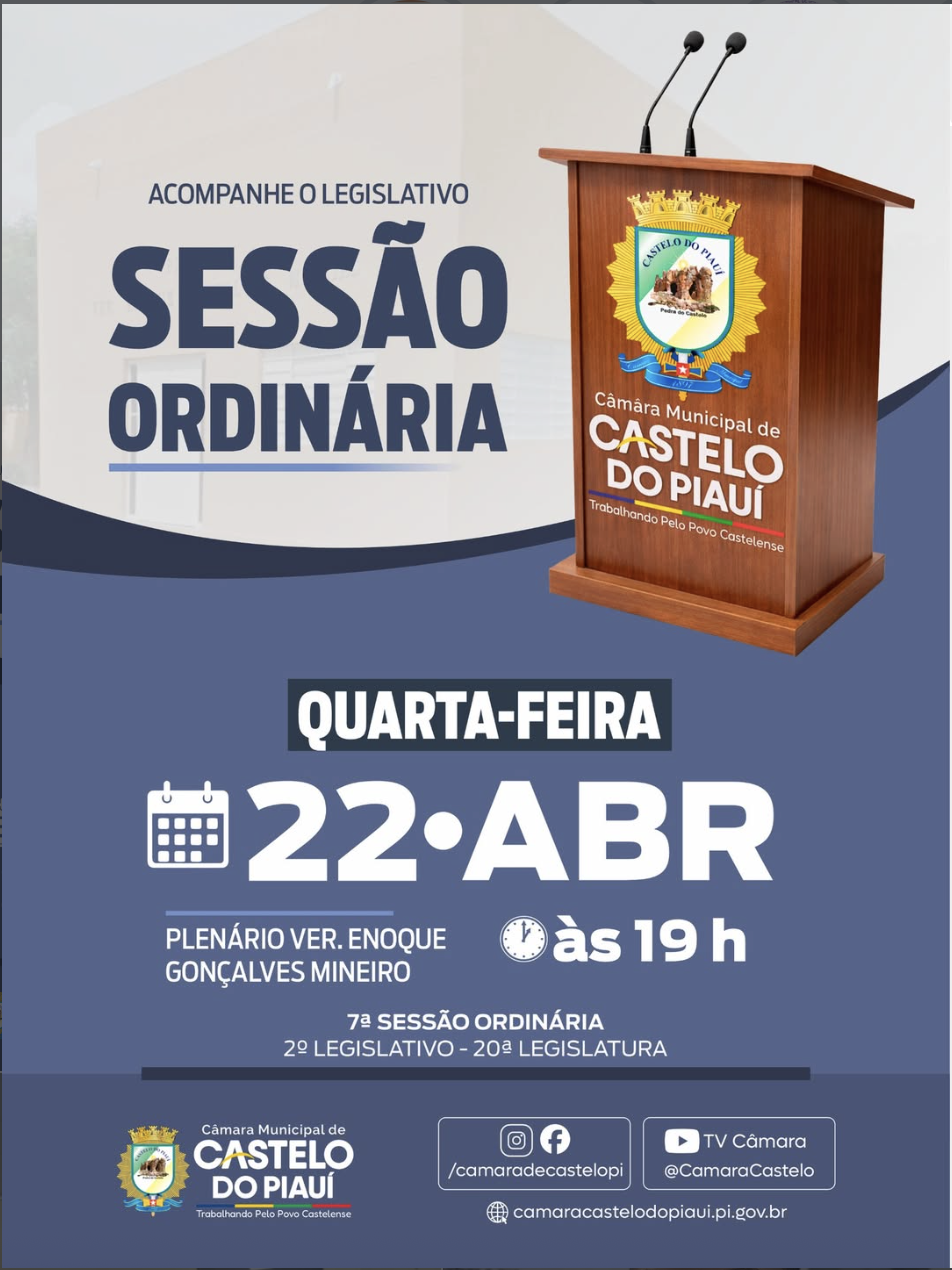 Câmara Municipal de Castelo do Piauí realiza 7ª Sessão Ordinária nesta quarta-feira